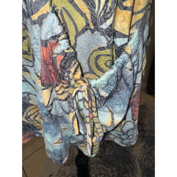 Ali Miles Floral V-Neck Tunic Top Soft Multicolor Asymmetrical Tie Front Casual - Picture 10 of 10